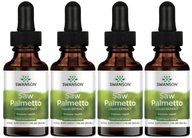 Пальма сабаль Swanson Saw Palmetto Liquid Extract, для мужчин, капли, 4 упаковки по 29,6 мл