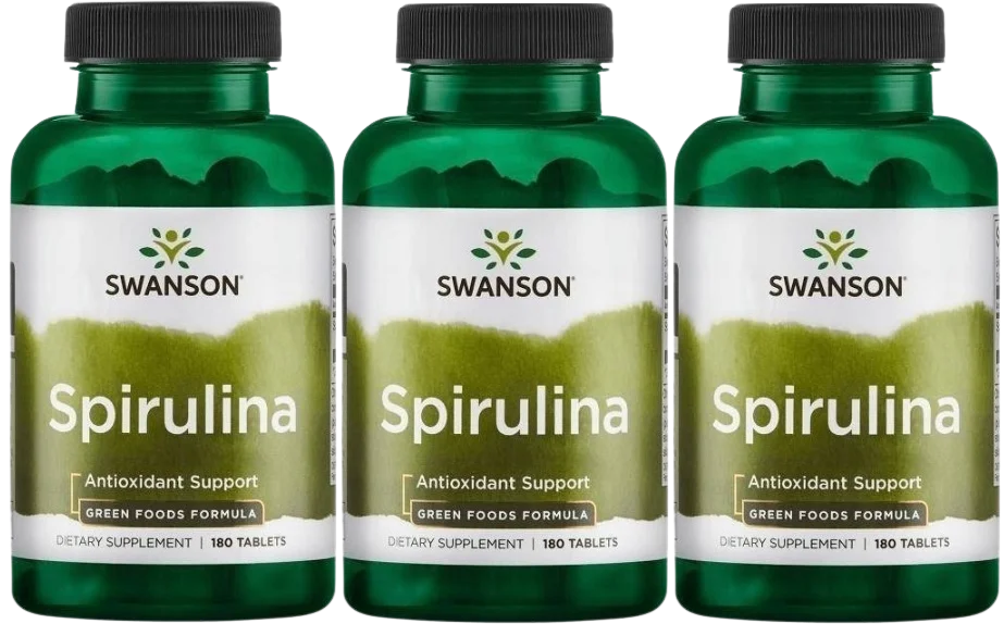Спирулина Swanson Spirulina 500 мг, иммунитет, таблетки, 3 упаковки по 180 таблеток