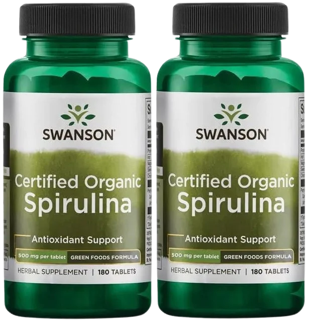 Спирулина Swanson Spirulina Certified Organic, органическая, таблетки, 2 упаковки по 180 таблеток