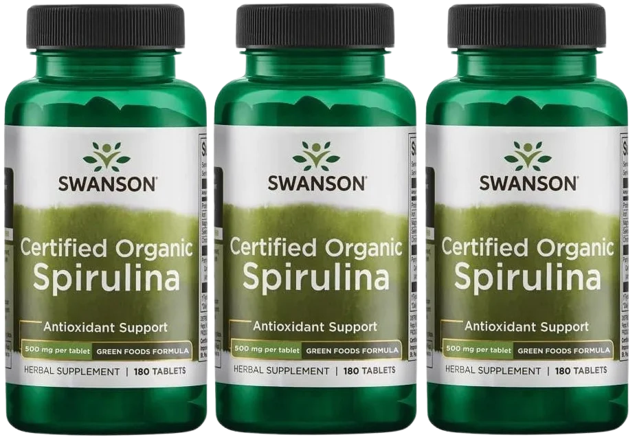 Спирулина Swanson Spirulina Certified Organic, органическая, таблетки, 3 упаковки по 180 таблеток