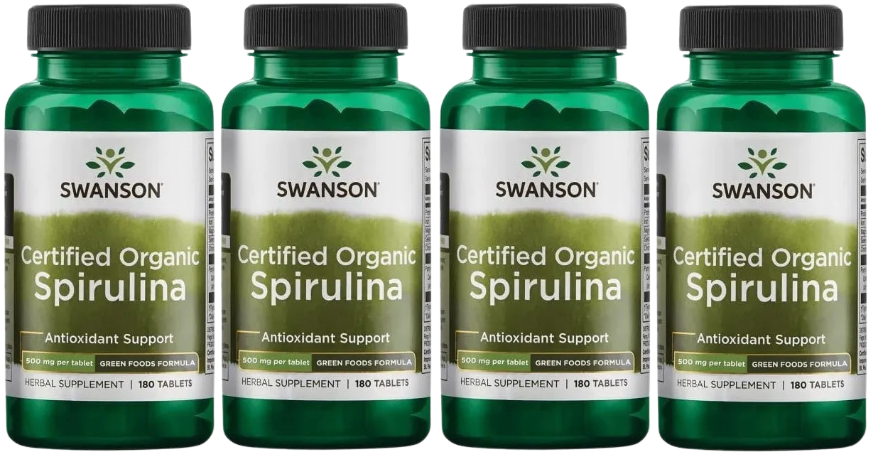 Спирулина Swanson Spirulina Certified Organic, органическая, таблетки, 4 упаковки по 180 таблеток