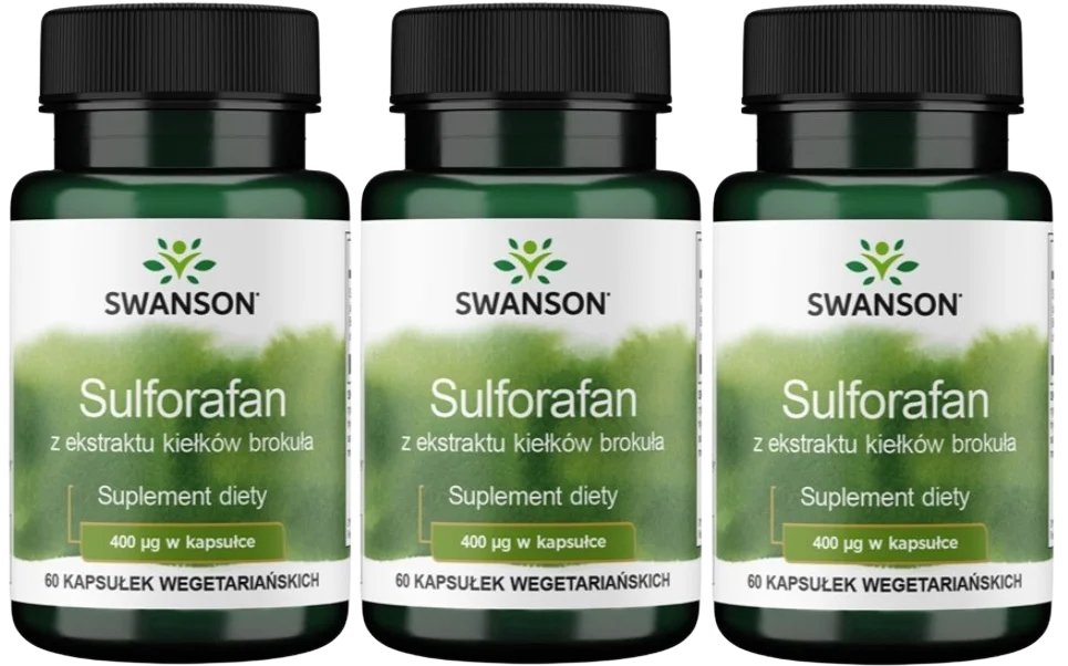 Сульфорафан Swanson Sulforaphane 400 мкг, антиоксидант, растительные капсулы, 3 упаковки по 60 капсул