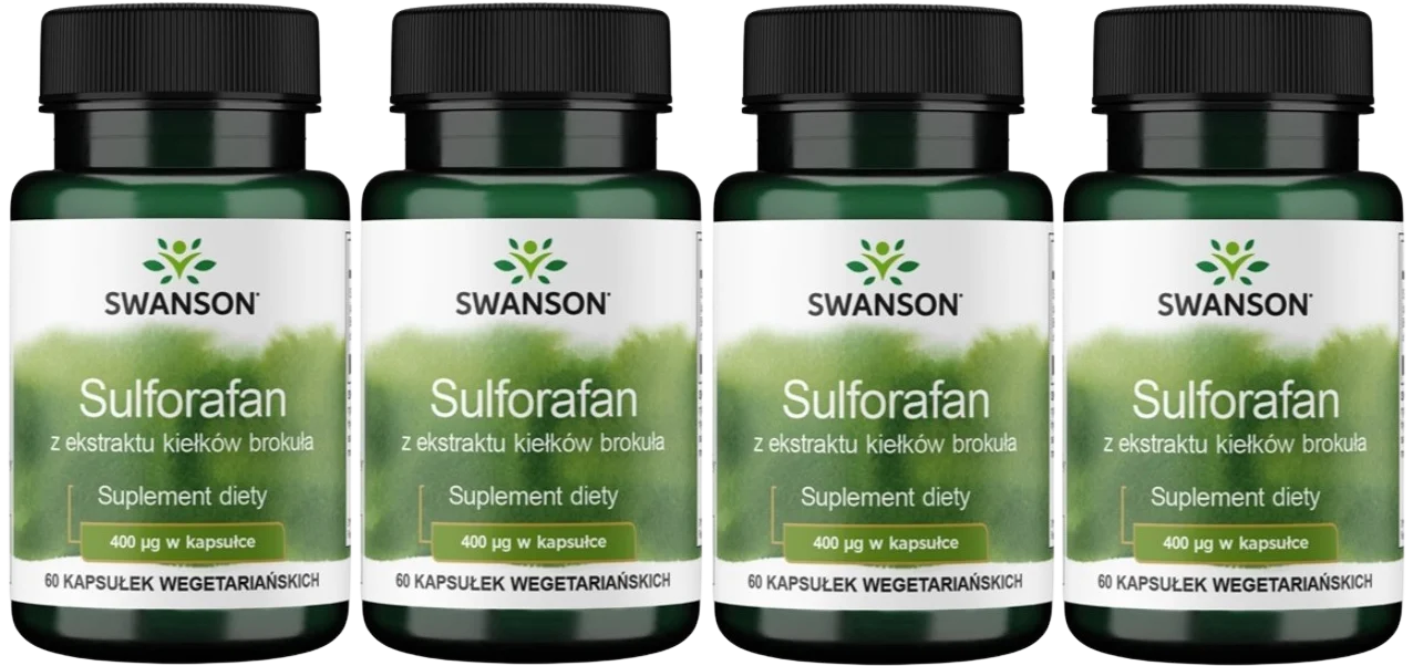 Сульфорафан Swanson Sulforaphane 400 мкг, антиоксидант, растительные капсулы, 4 упаковки по 60 капсул