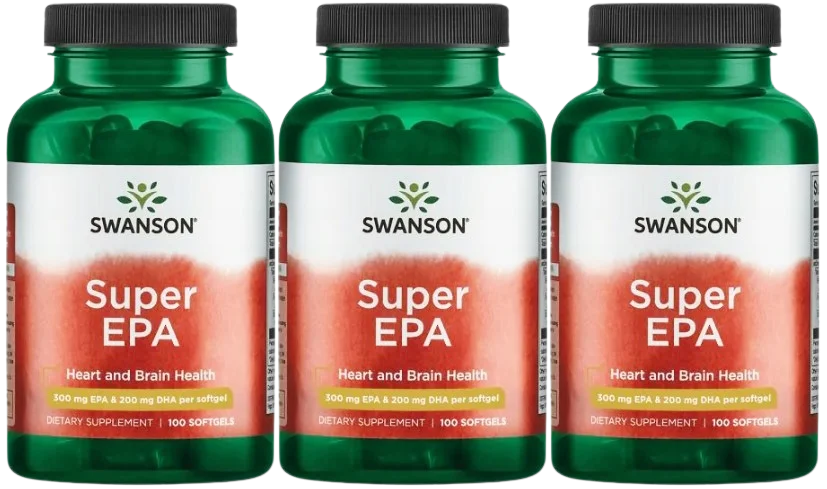 Омега-3 Swanson Super EPA, рыбий жир, EPA и DHA, 3 упаковки по 100 капсул