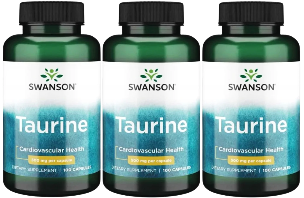 Таурин Swanson Taurine 500 мг, для мышц и сердца, 3 упаковки по 100 капсул