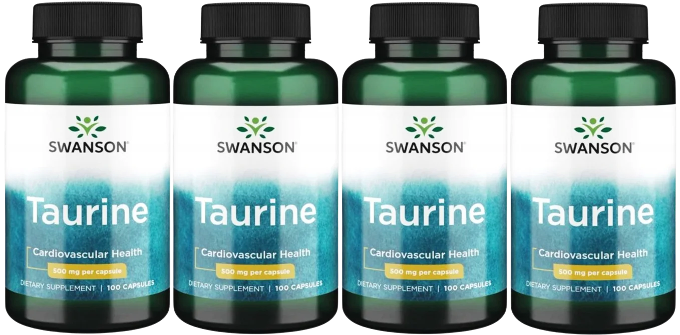 Таурин Swanson Taurine 500 мг, 4 упаковки по 100 капсул
