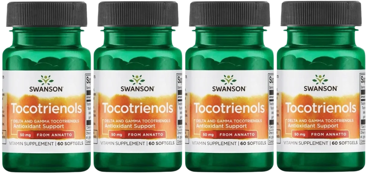 Токотриенолы Swanson Tocotrienols 50 мг, витамин E из аннато, мягкие капсулы, 4 упаковки по 60 капсул