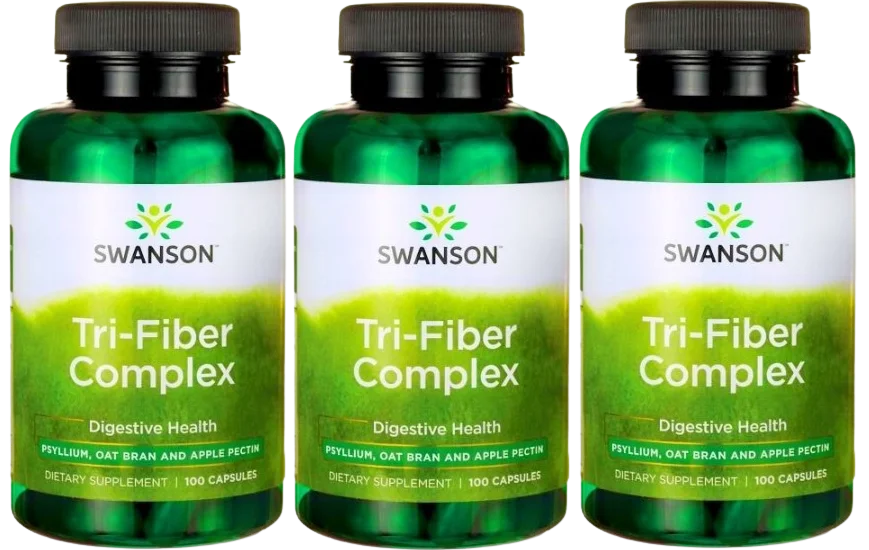 Клетчатка Swanson Tri-Fiber Complex, псиллиум, овсяные отруби и пектин, 3 упаковки по 100 капсул