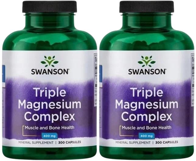 Магний Swanson Triple Magnesium Complex, 3 формы магния, 2 упаковки по 300 капсул
