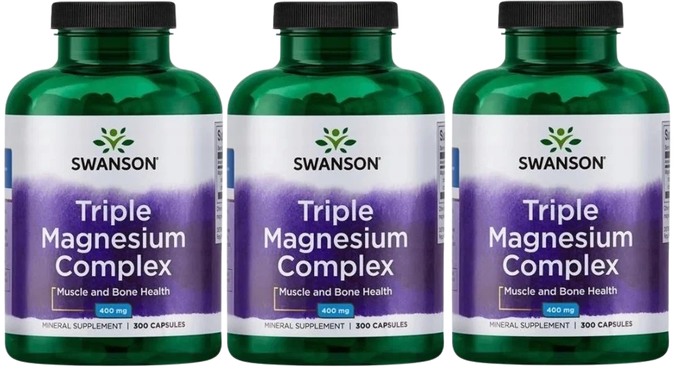 Магний Swanson Triple Magnesium Complex, 3 формы магния, 3 упаковки по 300 капсул