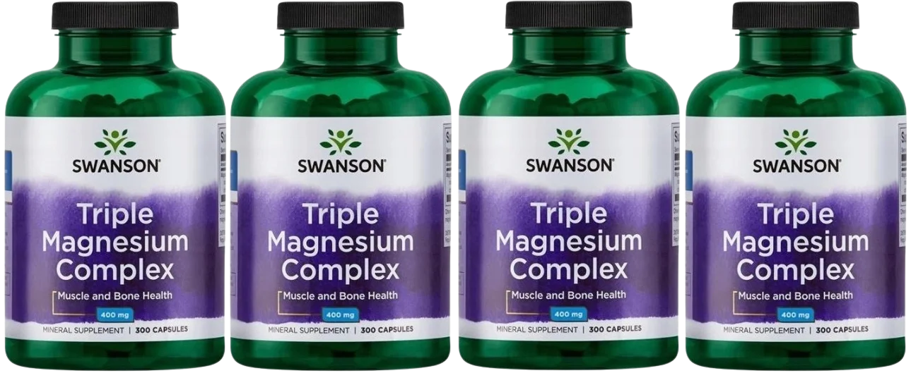 Магний Swanson Triple Magnesium Complex, три формы магния, 4 упаковки по 300 капсул