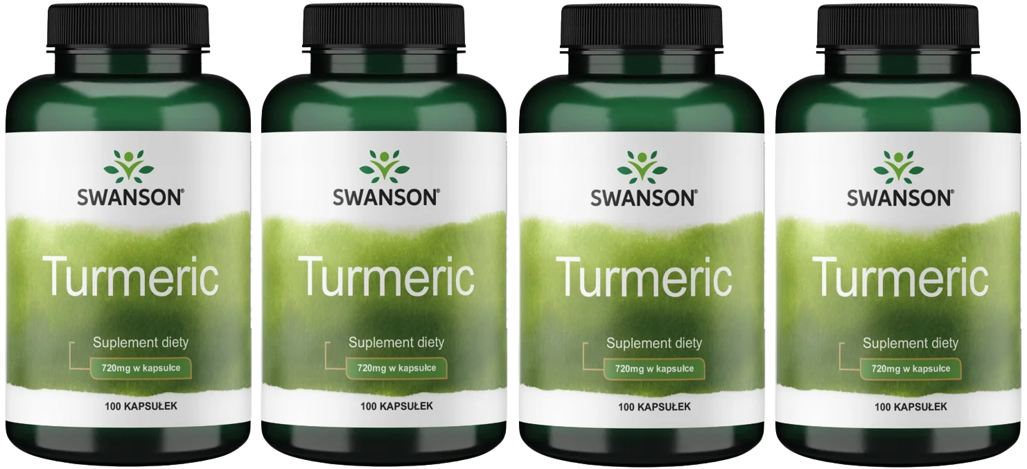 Куркума Swanson Turmeric 720 мг, корневище куркумы, 4 упаковки по 100 капсул