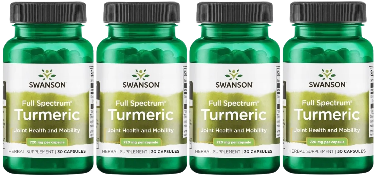 Куркума Swanson Turmeric 720 мг, корневище куркумы, 4 упаковки по 30 капсул