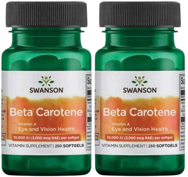 Бета-каротин Swanson Beta Carotene, 10 000 МЕ, 2 упаковки по 250 капсул