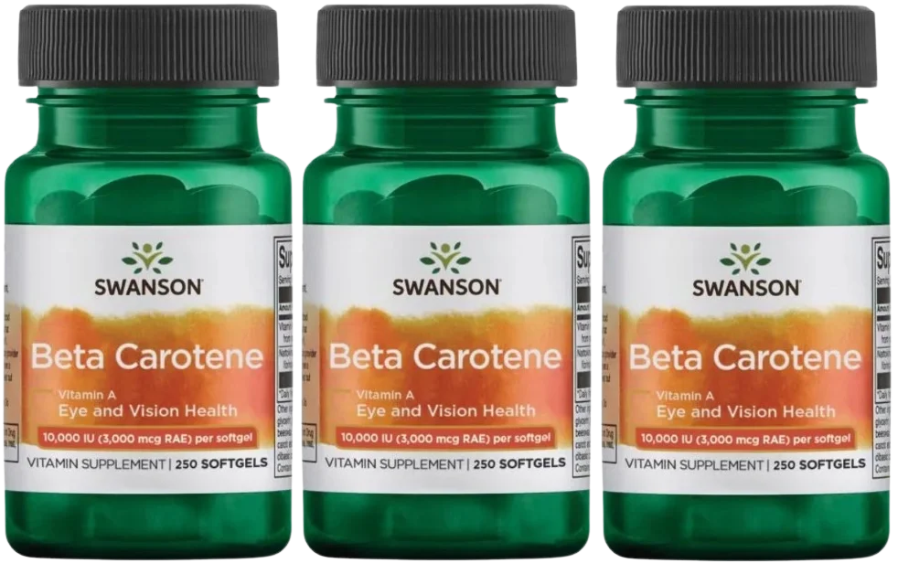 Бета-каротин Swanson Beta Carotene 10 000 МЕ, мягкие капсулы, 3 упаковки по 250 капсул