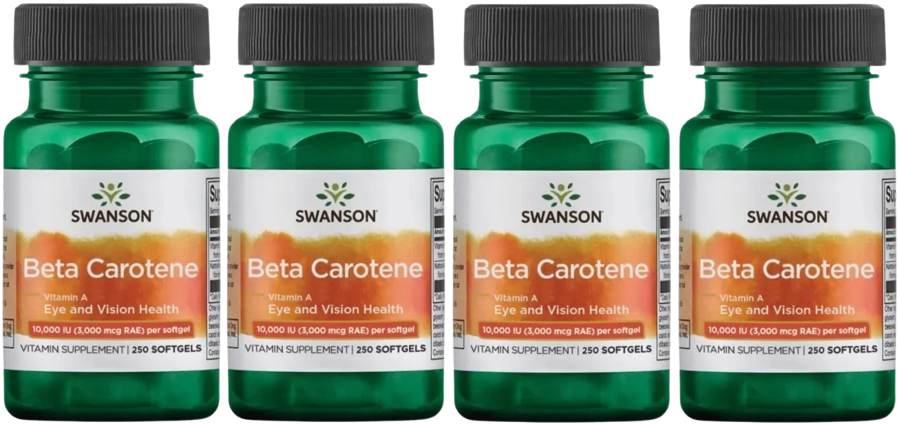 Бета-каротин Swanson Beta Carotene 10 000 МЕ, мягкие капсулы, 4 упаковки по 250 капсул