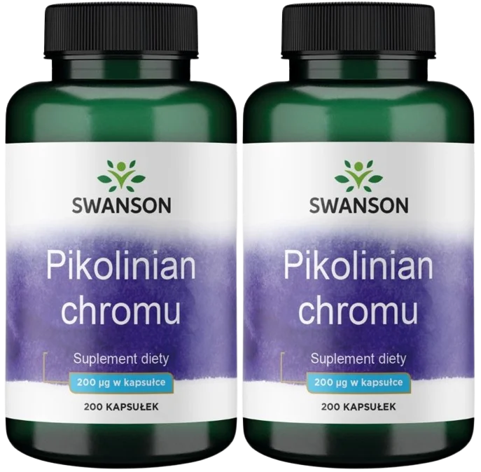 Пиколинат хрома Swanson Chromium Picolinate 200 мкг, обмен веществ, 2 упаковки по 200 капсул
