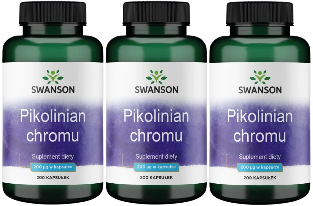 Пиколинат хрома Swanson Chromium Picolinate 200 мкг, обмен веществ, 3 упаковки по 200 капсул