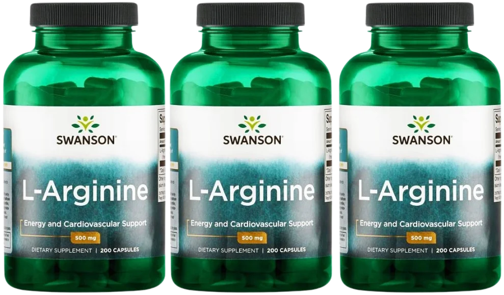 L-аргинин Swanson L-Arginine 500 мг, 3 упаковки по 200 капсул