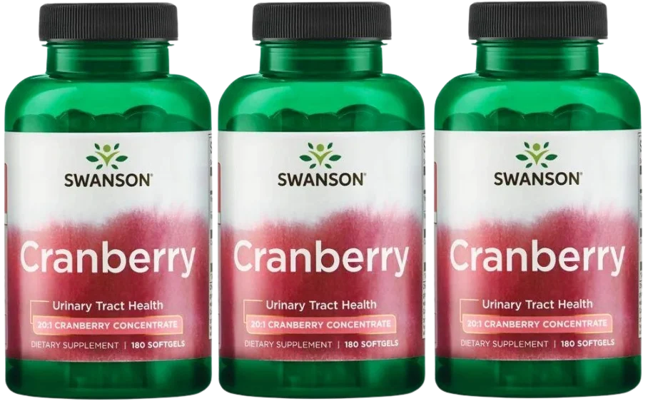 Клюква Swanson Cranberry, концентрат 20:1, с витамином C, набор 3 упаковки по 180 капсул