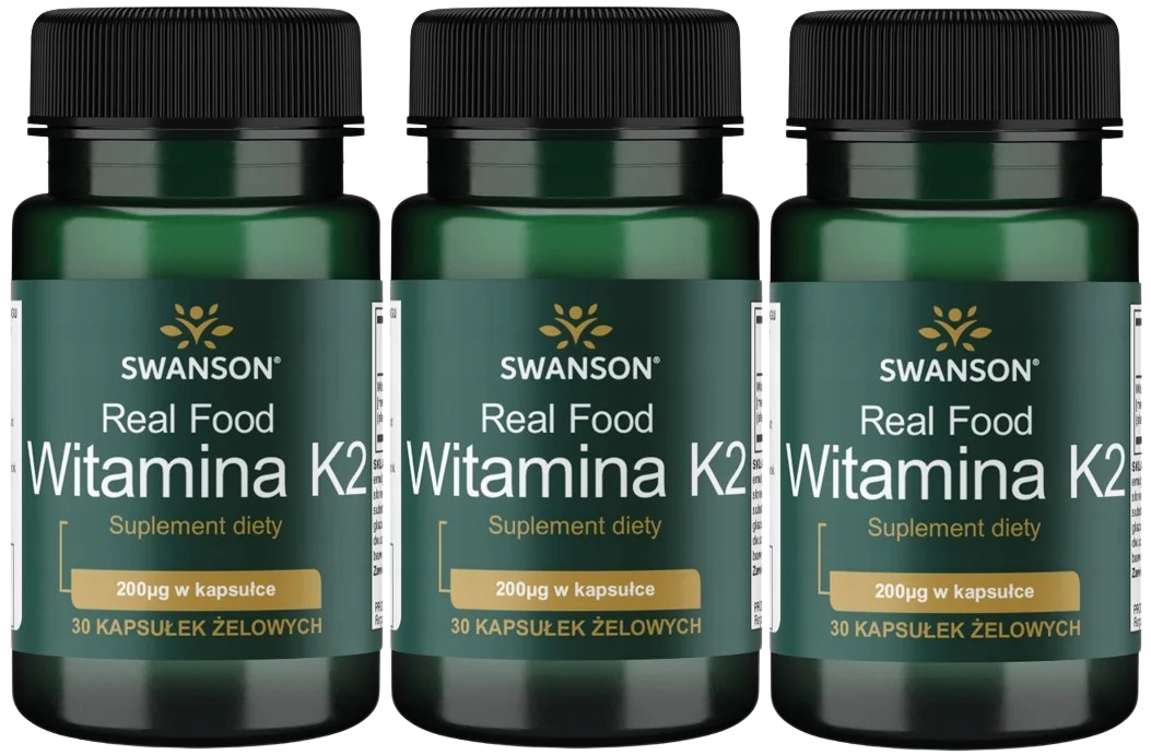 Витамин K2 Swanson Real Food MK-7 200 мкг, для костей и сосудов, мягкие капсулы, 3 упаковки по 30 капсул