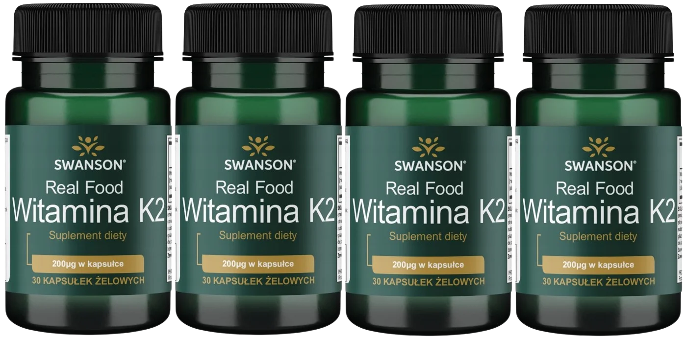 Витамин K2 Swanson Real Food Vitamin K2 200 мкг, MK-7, мягкие капсулы, 4 упаковки по 30 капсул