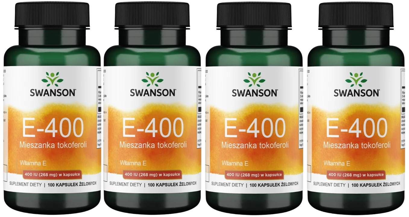 Витамин E Swanson E-400 Mixed Tocopherols 400 МЕ, смесь токоферолов, гелевые капсулы, 4 упаковки по 100 капсул