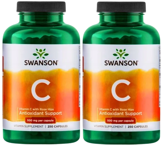 Витамин C Swanson Vitamin C with Rose Hips 500 мг, с шиповником, 2 упаковки по 250 капсул