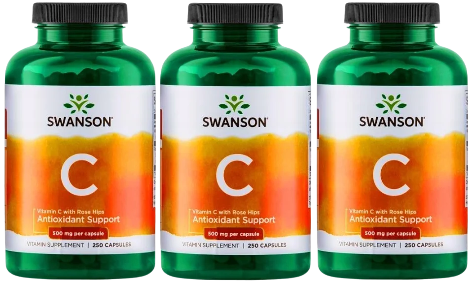 Витамин C Swanson Vitamin C 500 мг с шиповником, иммунитет, 3 упаковки по 250 капсул