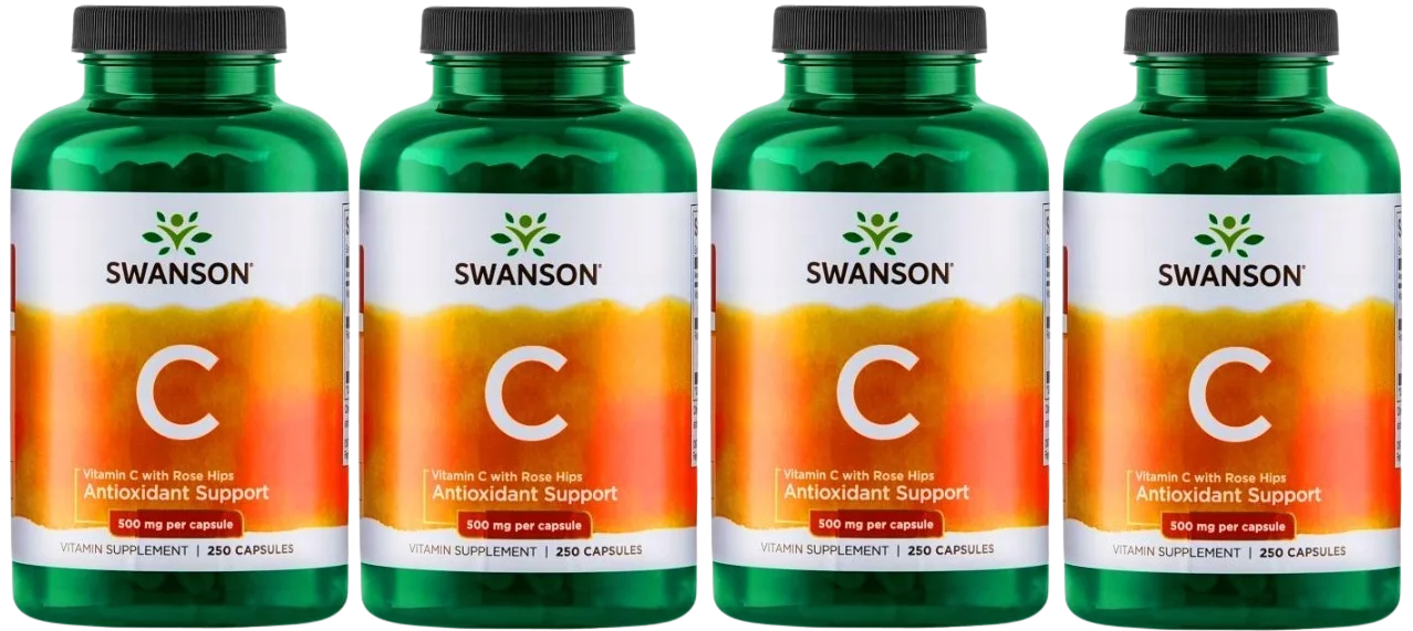 Витамин C Swanson Vitamin C 500 мг с шиповником, иммунитет, 4 упаковки по 250 капсул