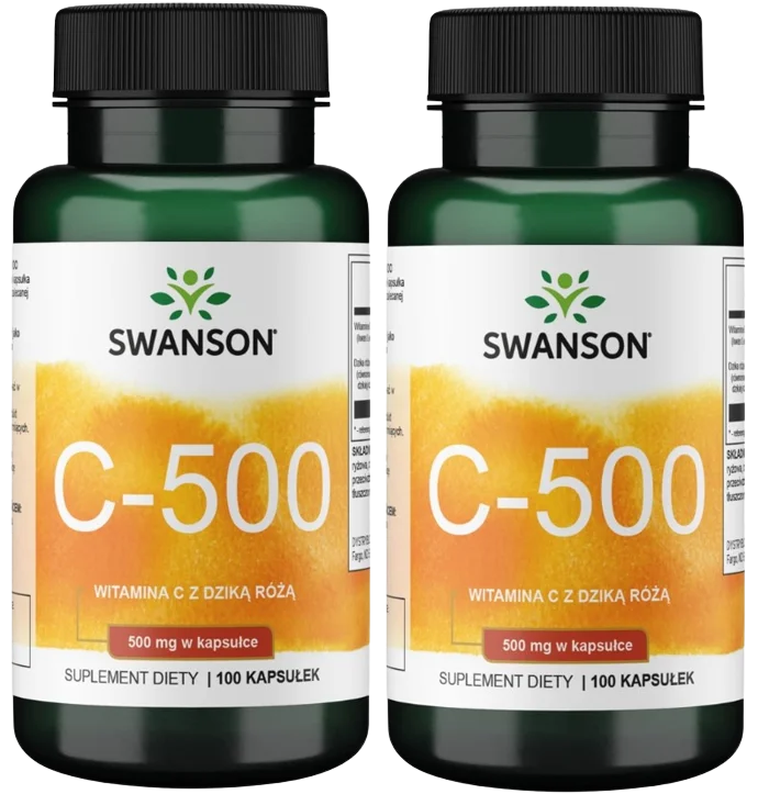 Витамин C Swanson C-500 с шиповником, 500 мг, 2 упаковки по 100 капсул
