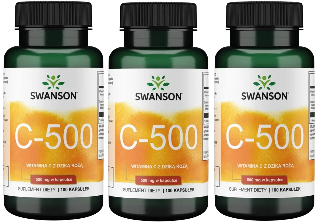 Витамин C Swanson C-500, с шиповником, набор 3 упаковки по 100 капсул