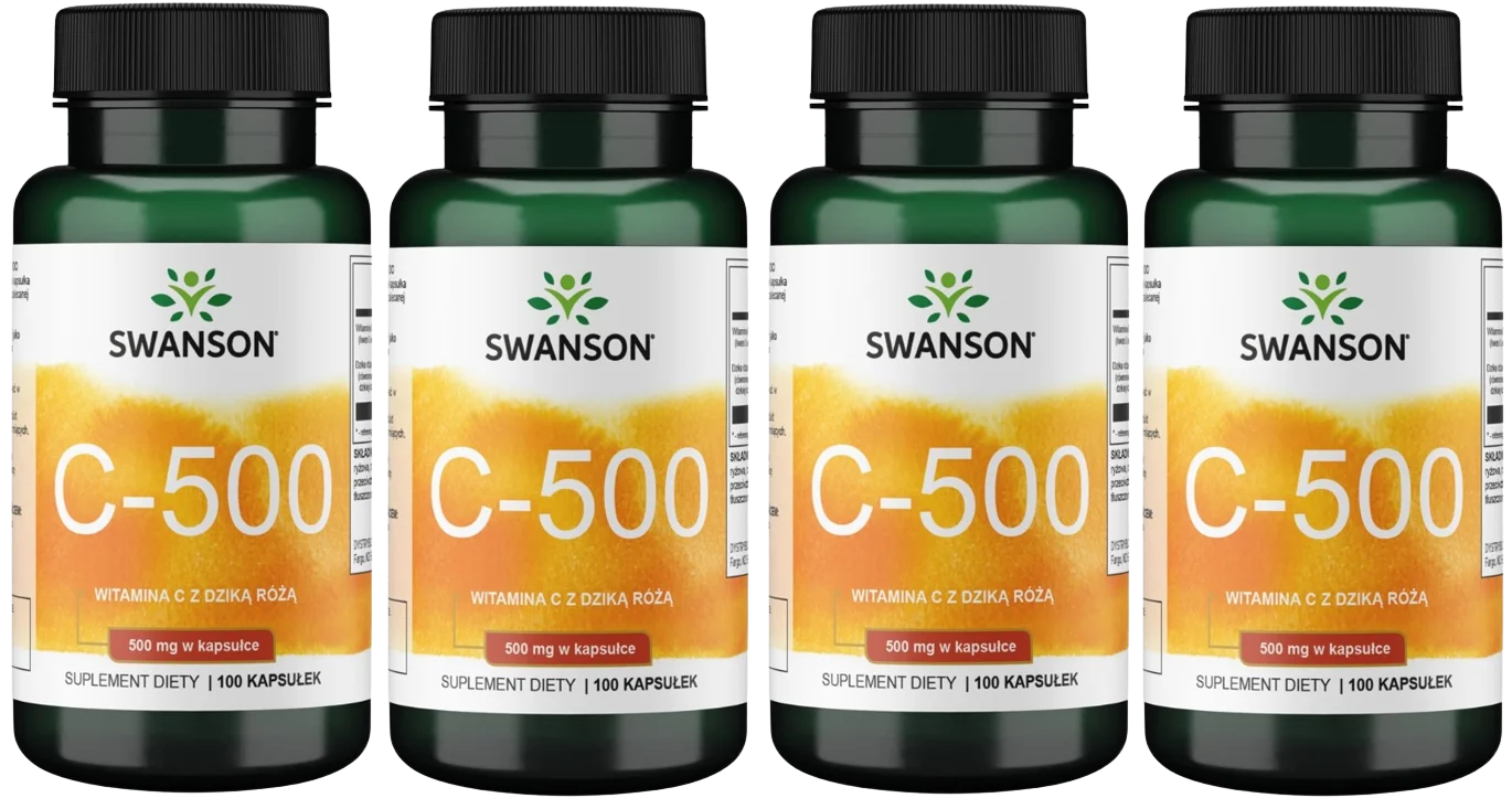 Витамин C Swanson C-500 с шиповником, 500 мг, антиоксидант, 4 упаковки по 100 капсул