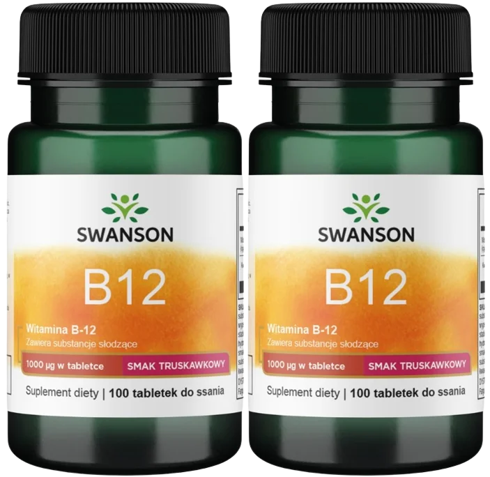Витамин B12 Swanson 1000 мкг, вкус клубника, таблетки для рассасывания, 2 упаковки