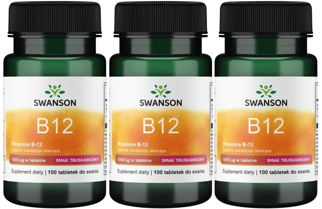Витамин B12 Swanson 1000 мкг, таблетки для рассасывания, клубника, 3 упаковки