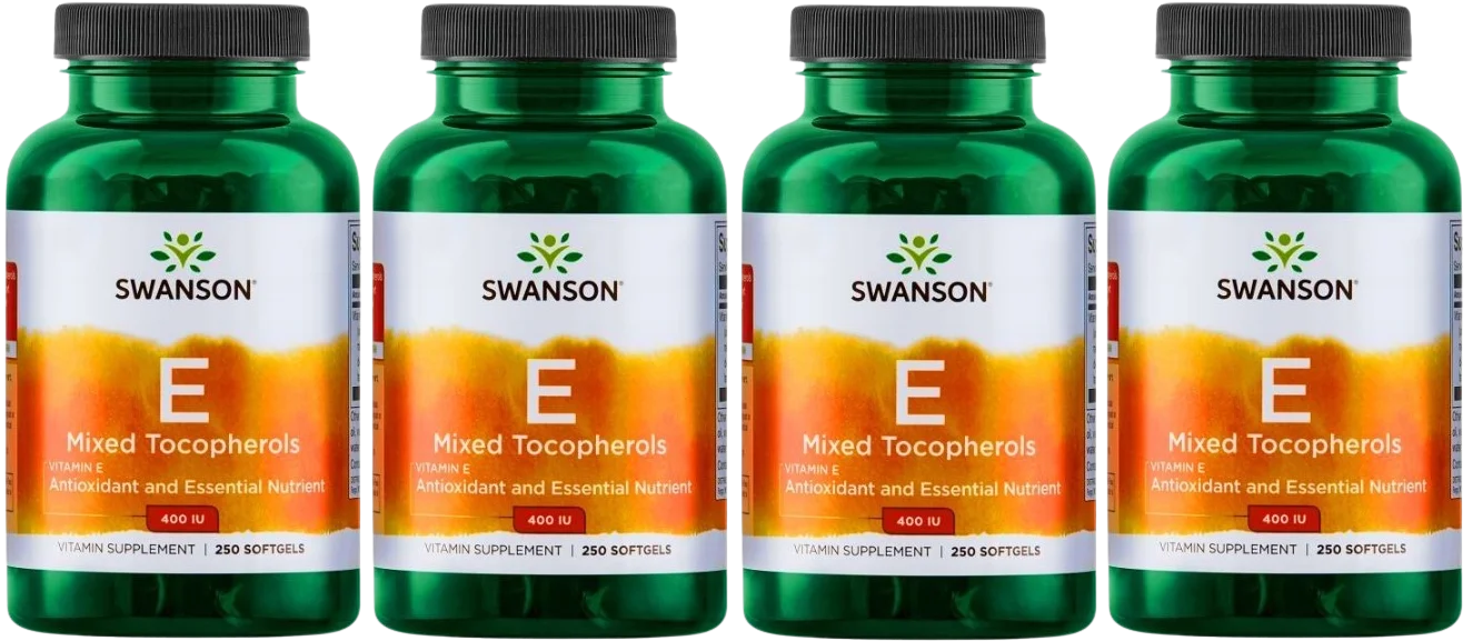 Витамин E Swanson Mixed Tocopherols 400 МЕ, смесь токоферолов, гелевые капсулы, 4 упаковки по 250 капсул