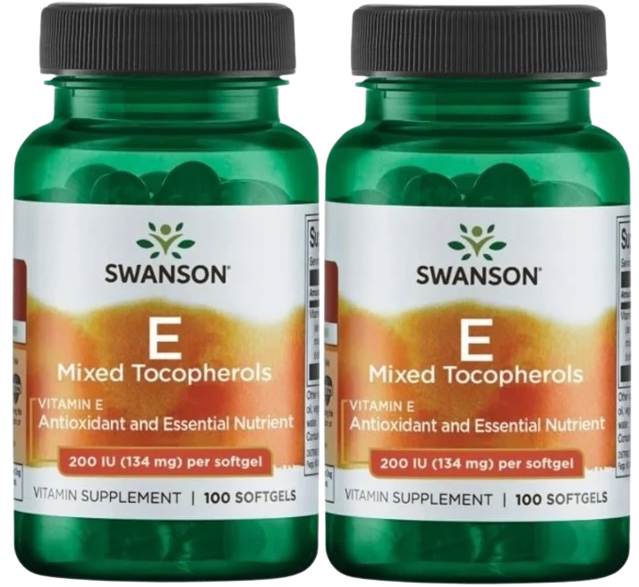 Витамин E Swanson Mixed Tocopherols, смесь токоферолов 200 МЕ, мягкие капсулы, 2 упаковки по 100 шт