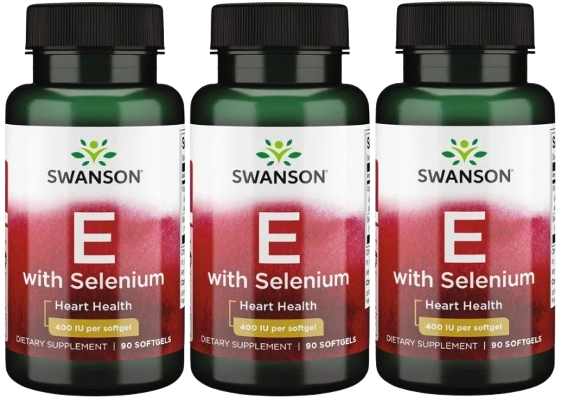 Витамин E и селен Swanson Vitamin E & Selenium, иммунитет, мягкие капсулы, 3 упаковки по 90 капсул