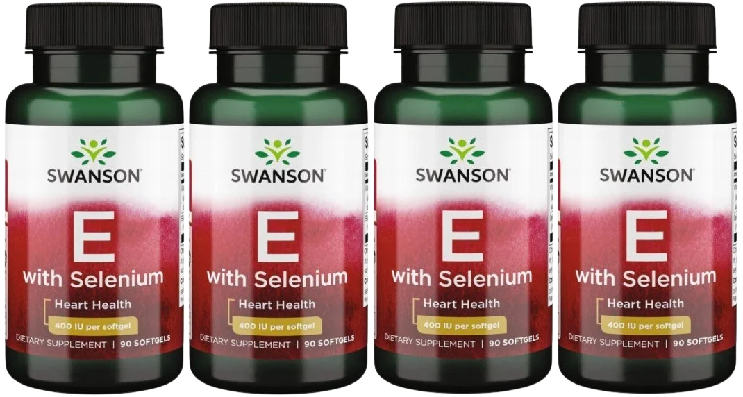 Витамин E и селен Swanson E with Selenium, иммунитет, гелевые капсулы, 4 упаковки по 90 капсул