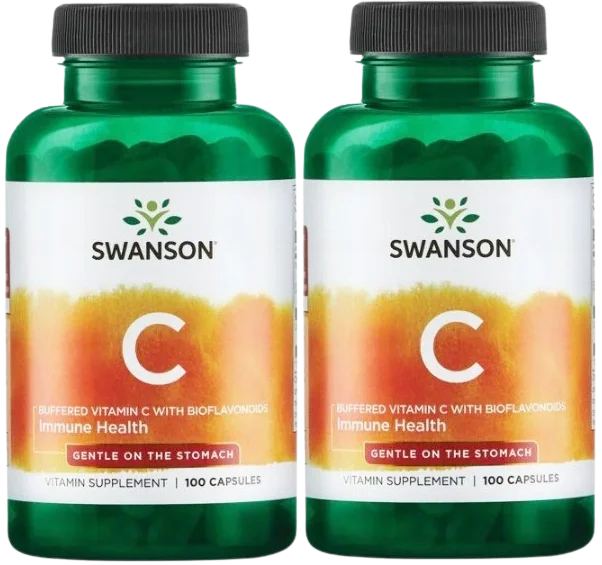 Витамин C Swanson Buffered Vitamin C 500 мг, буферизованный, с биофлавоноидами, 2 упаковки по 100 капсул