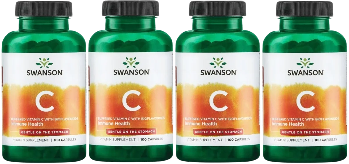 Витамин C Swanson Buffered Vitamin C 500 мг, с биофлавоноидами, 4 упаковки по 100 капсул