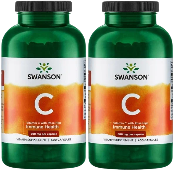 Витамин C Swanson Vitamin C with Rose Hips 500 мг, с шиповником, 2 упаковки по 400 капсул