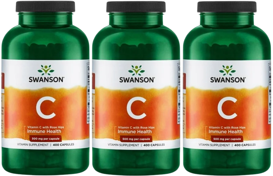 Витамин C Swanson Vitamin C 500 мг с шиповником, иммунитет, 3 упаковки по 400 капсул