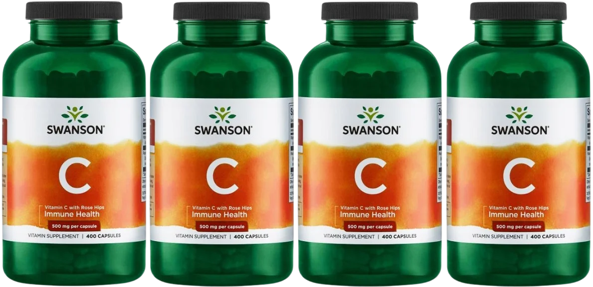 Витамин C Swanson Vitamin C 500 мг с шиповником, иммунитет, 4 упаковки по 400 капсул