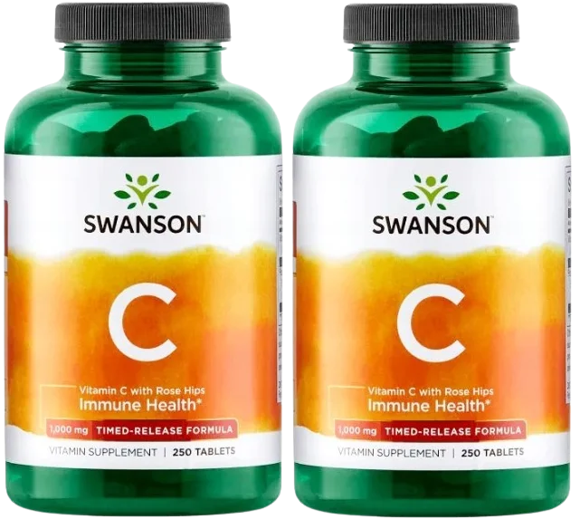 Витамин C Swanson Vitamin C with Rose Hips 1000 мг, с шиповником, таблетки, 2 упаковки по 250 таблеток