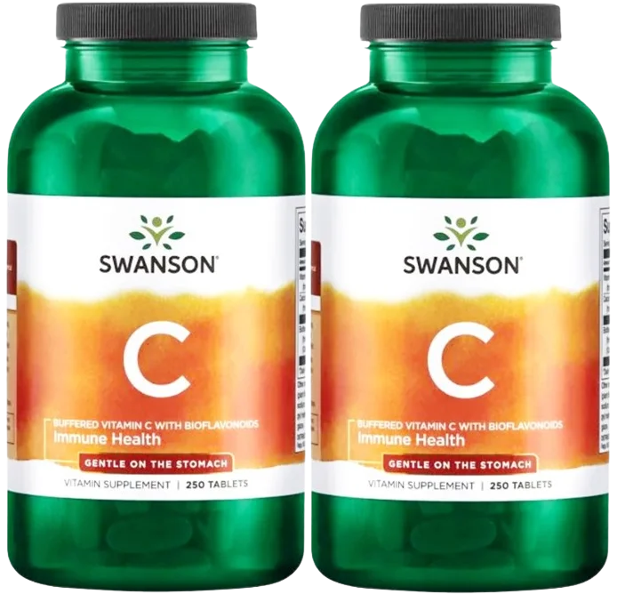 Витамин C Swanson Buffered Vitamin C 1000 мг, буферизованный, с биофлавоноидами, 2 упаковки по 250 таблеток