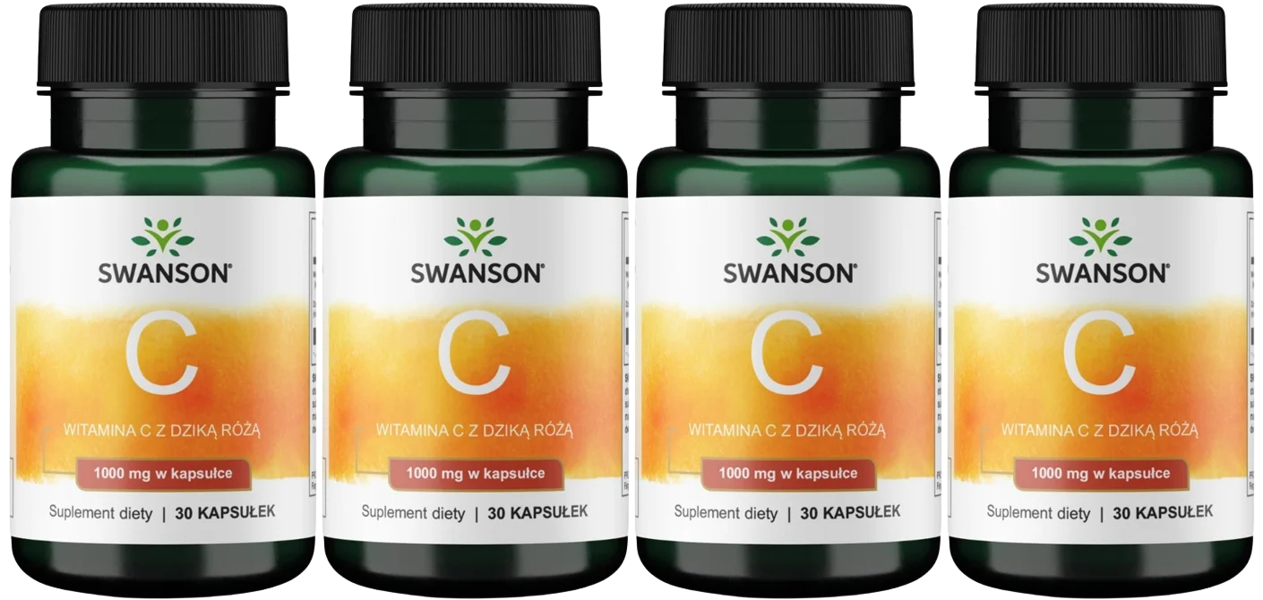 Витамин C Swanson Vitamin C 1000 мг с шиповником, иммунитет, 4 упаковки по 30 капсул