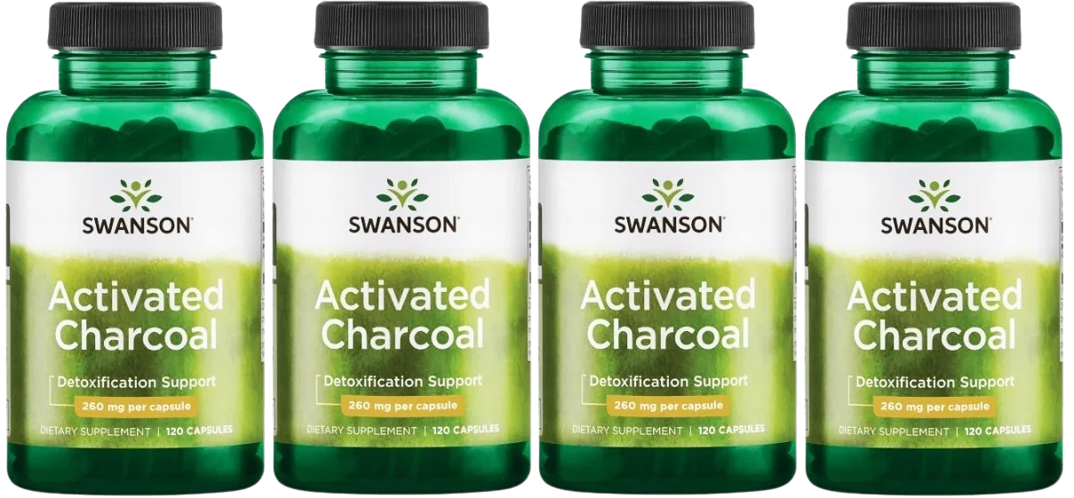 Активированный уголь Swanson Activated Charcoal 260 мг, для пищеварения, 4 упаковки по 120 капсул