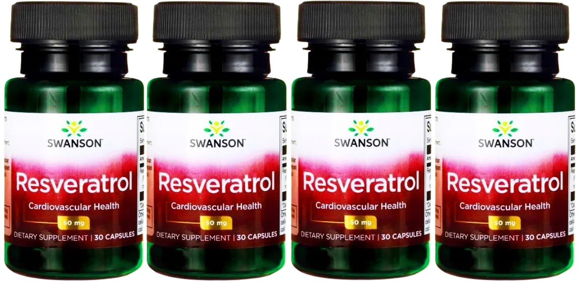 Ресвератрол Swanson Resveratrol 50 мг, транс-ресвератрол, 4 упаковки по 30 капсул