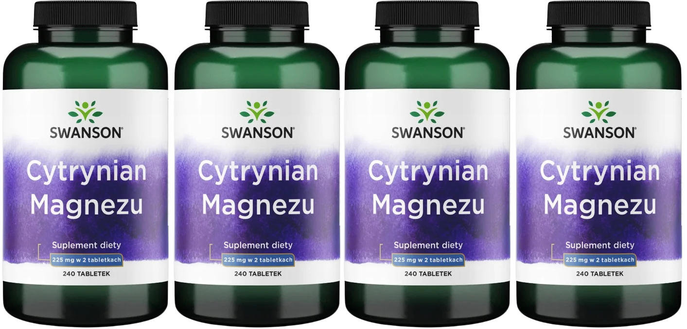 Магний Swanson Magnesium Citrate, цитрат магния, таблетки, 4 упаковки по 240 таблеток